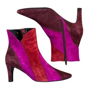 Vaneli Ragna Tri-Color Red Burgundy Suede Heeled Pointed Toe Booties Size 7M